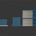Modern Blue Storage Furniture Featuring Stacked And Separately Placed Boxes Of Various Sizes