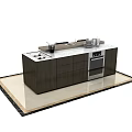 Modern Kitchen Interior With Dark Wood Cabinets Island Countertop Oven And Sink