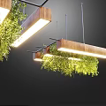 Modern Long Wooden Pendant Lights Illuminated With Hanging Lush Green Vines