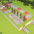 Fun Kids Go Kart Track With Checkerboard Fence And Tire Barriers On Grass Lawn