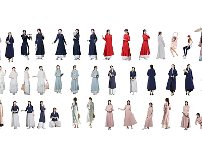 Group of People Wearing Various Traditional Modern Outfits in Fashion 3d model