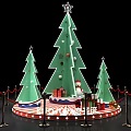 Christmas Decoration Display With Green Trees Snowman And Gift Boxes 3d model