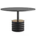 Sleek Modern Black Round Side Table with Layered Base and Gold Accent 3d model