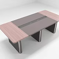 Modern Conference Table With Wooden Top Dark Stripe And Black Metal Legs