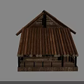 Traditional Wooden Building With Sloped Roof Porch And Carved Wooden Walls