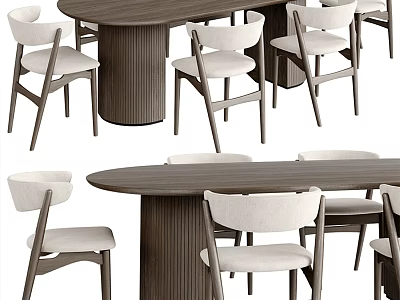 Modern Wooden Dining Table Set With Beige Upholstered Chairs And Classic Design 3d model