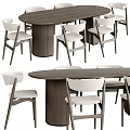 Modern Wooden Dining Table Set With Beige Upholstered Chairs And Classic Design