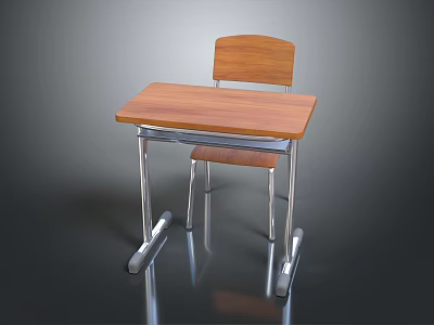 Sturdy Wooden Desk And Chair Set With Metal Legs For Home Office Furniture 3d model