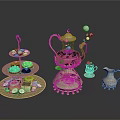 Elegant Vintage Tea Set With Decorative Teapot Dessert Stand Small Teacup And Cupcakes