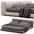 Modern Minimalist Double Bed with Gray Bedding Pillows and Cozy Blanket in Bedroom