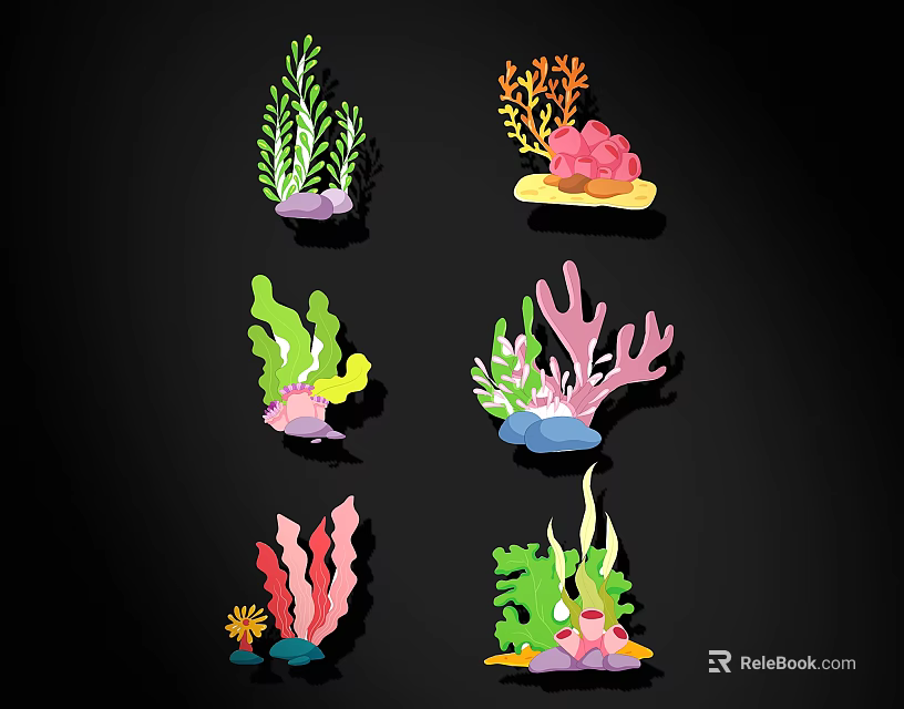 Vibrant Ocean Themed Wall Decor With Colorful Coral Seaweed And Shells 3d model 