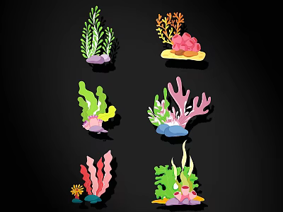 Vibrant Ocean Themed Wall Decor With Colorful Coral Seaweed And Shells 3d model