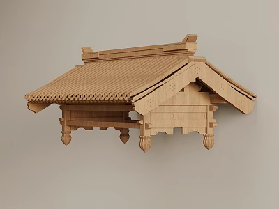 Traditional Wooden Storefront Design With Classic Roof Structure And Decorative Eaves 3d model