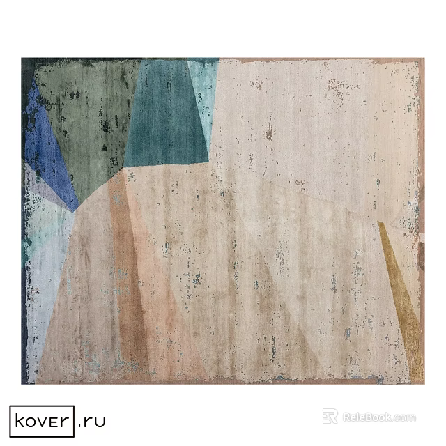 Modern Abstract Square Area Rug With Geometric Patterns And Blue Green Beige Tones 3d model 
