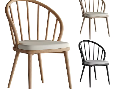 Modern Dining Chairs With Curved Backrest And Upholstered Seat In Natural Wood And Black 3d model