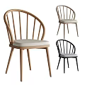 Modern Dining Chairs With Curved Backrest And Upholstered Seat In Natural Wood And Black