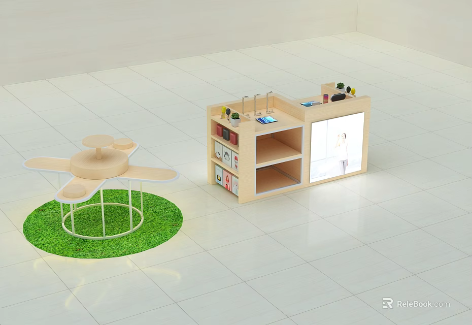 Wooden Display Shelf With Multiple Shelves For Books And Small Items In Bright Room 3d model 