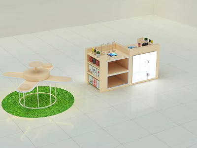 Wooden Display Shelf With Multiple Shelves For Books And Small Items In Bright Room 3d model