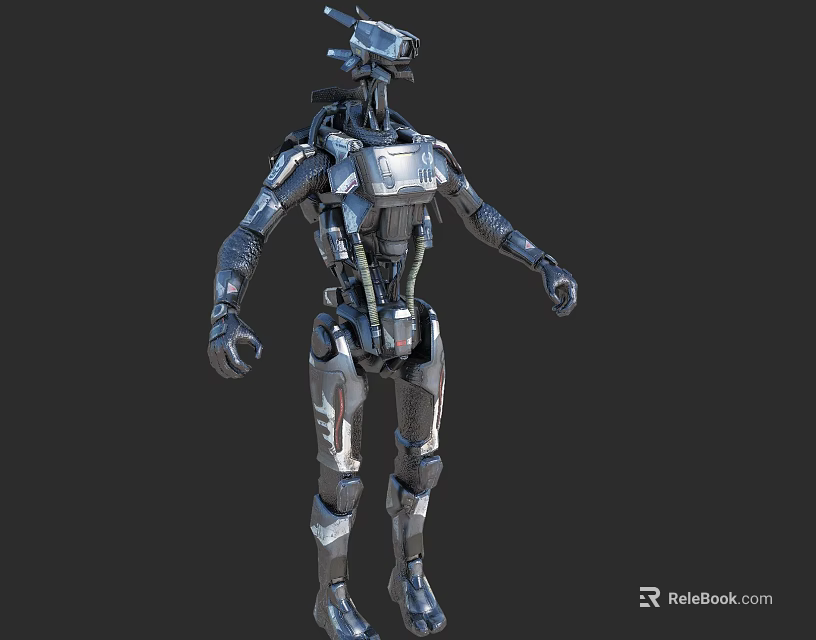 Futuristic Robot Character With Mechanical Armor And Metallic Body Design 3d model 