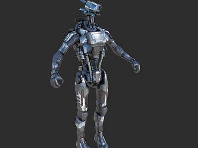 Futuristic Robot Character With Mechanical Armor And Metallic Body Design 3d model