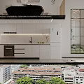 Modern Living and Dining Room Interior With Open Layout White Cabinets Sofa And Plants