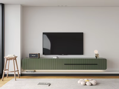 Modern Green TV Stand with Vertical Stripes in Living Room TV and Decorative Items 3d model