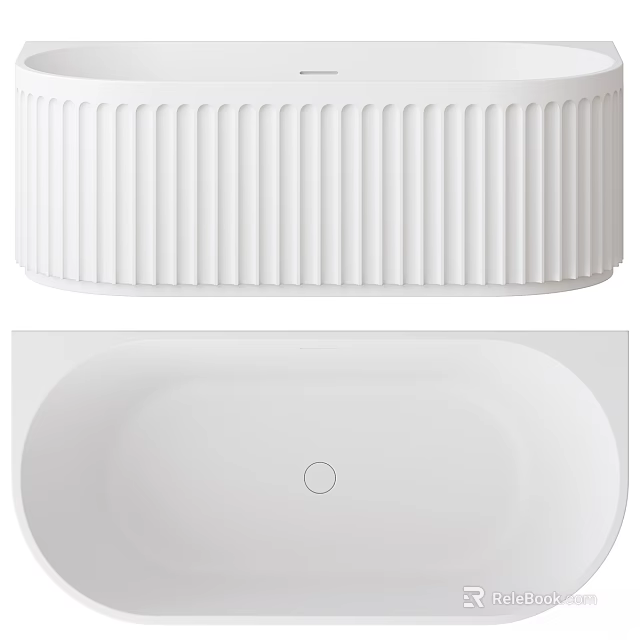White Ribbed Modern Bathtub With Sleek Oval Shape And Central Drain Design 3d model 