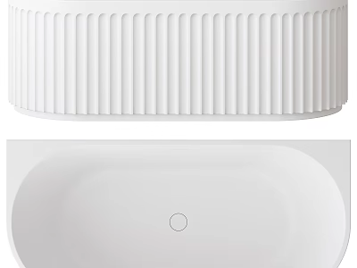 White Ribbed Modern Bathtub With Sleek Oval Shape And Central Drain Design 3d model