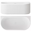 White Ribbed Modern Bathtub With Sleek Oval Shape And Central Drain Design