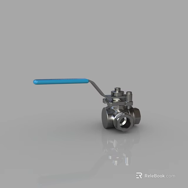 Stainless Steel Three Way Ball Valve With Blue Handle And Metallic Body 3d model 