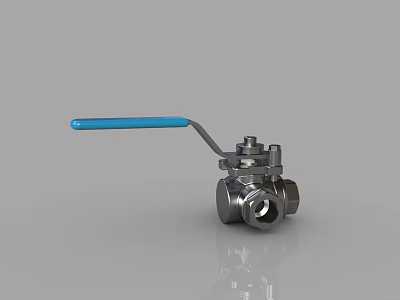 Stainless Steel Three Way Ball Valve With Blue Handle And Metallic Body 3d model