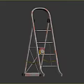 Silver Metal Ladder With Multiple Steps Yellow Support Bars and Red Small Object