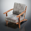 Single Sofa With Gray Fabric Upholstery And Wooden Arms And Legs Design