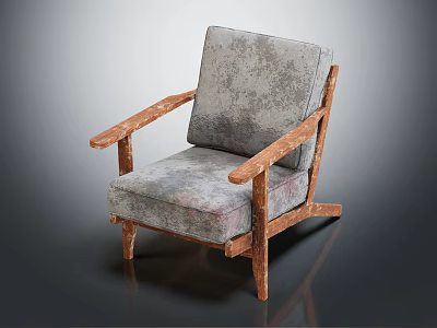 Single Sofa With Gray Fabric Upholstery And Wooden Arms And Legs Design 3d model