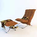 Comfortable Light Gray Accent Chair With Plaid Cushion And Ottoman With Tassel Blanket