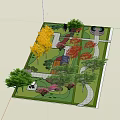 Garden Landscape Design With Various Trees Colorful Flower Beds And Winding Pathways