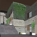 Modern Hotel Building With Stone Facade Large Glass Windows And Outdoor Terrace