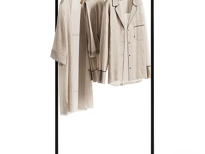 Modern Wardrobe Interior Design With Hanging Clothes Metal Rail And Open Shelves 3d model