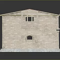 Aerial Planning of Elongated Classical Building With Red Roof and Multiple Columns