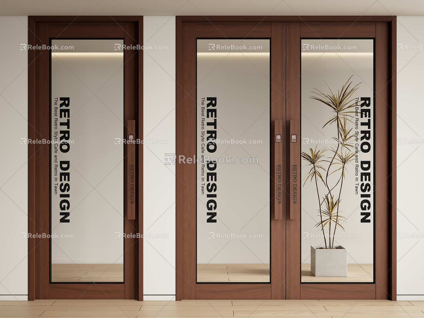 Modern Middle Ancient Double Door Retro Glass Single Door Coffee Milk Tea Shop Glass Door Solid Wooden Door 3d model