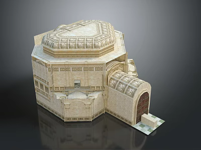 Traditional Stone Building Design With Intricate Dome Carvings And Arched Entrance 3d model