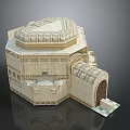 Traditional Stone Building Design With Intricate Dome Carvings And Arched Entrance