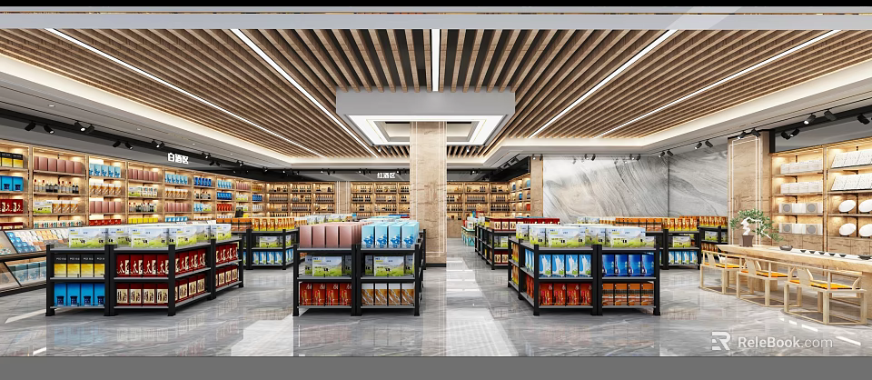Liquor and Tobacco Store Interior Featuring Bright Lighting Neat Shelves And Various Products 3d model 