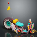 Vibrant Colorful Motorcycle With Yellow Flag Big Wheel And Blue Seat Design