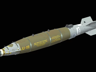 Military Missile LU111 Featuring Green Body Yellow Markings Text Labels And Tail Fins 3d model