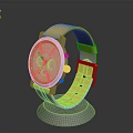 Modern Daily Life Watch With Yellow Strap Pink Trim And White Dial On Stand