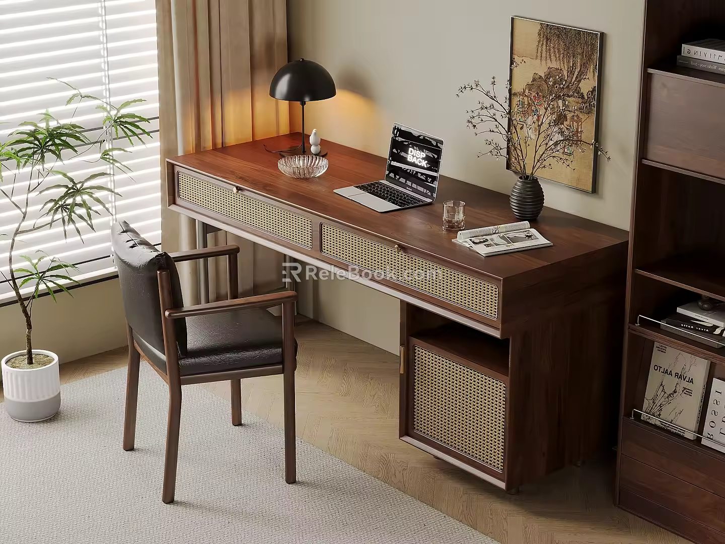 Quiet Ancient Style Desk and Chair Solid Wood Computer Desk and Chair Solid Wood Single Chair Writing Desk Learning Desk and Chair Office Desk and Chair Finished Desk Computer Decoration Combination 3d model