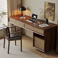 Quiet Ancient Style Desk and Chair Solid Wood Computer Desk and Chair Solid Wood Single Chair Writing Desk Learning Desk and Chair Office Desk and Chair Finished Desk Computer Decoration Combination 3d model