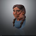 3D Model Of A Woman With Braided Hair Wearing Blue Top Against Gray Background