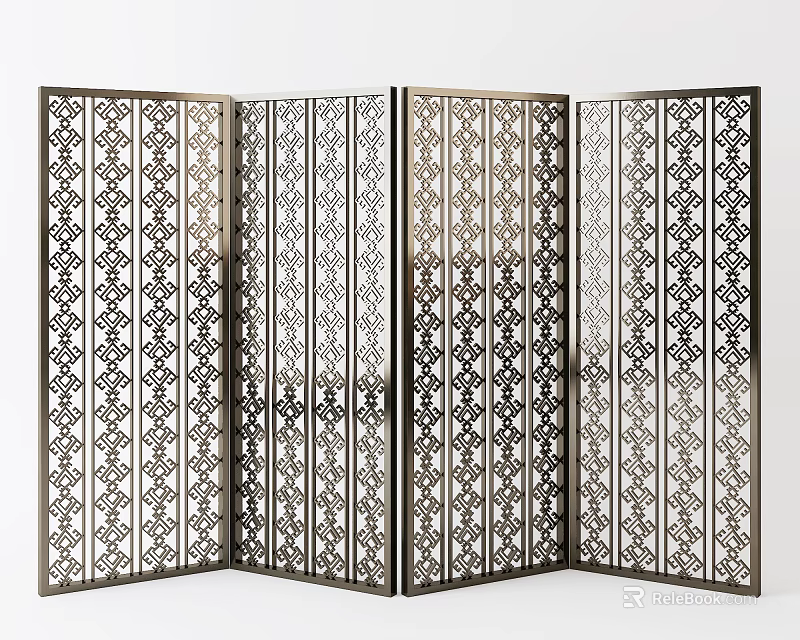 Modern Metal Room Divider With Intricate Laser Cut Patterns And Folding Panels 3d model